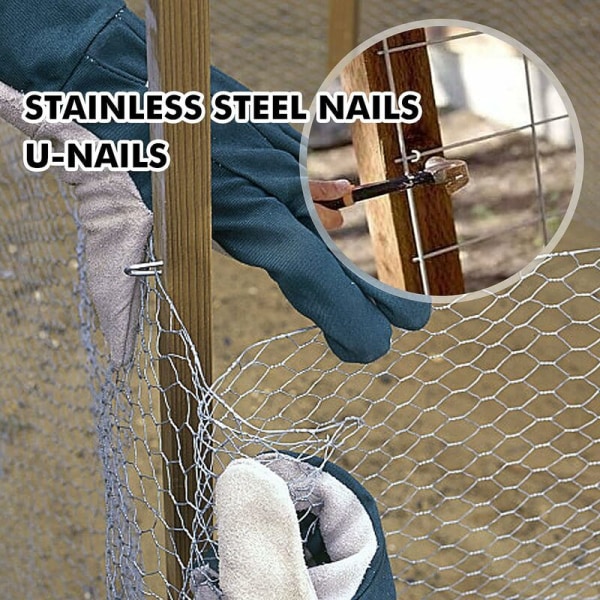 100 ST Staket U-spik, 25 mm liten U-spik, galvaniserade stålspikar, staketklammer för att säkra staket