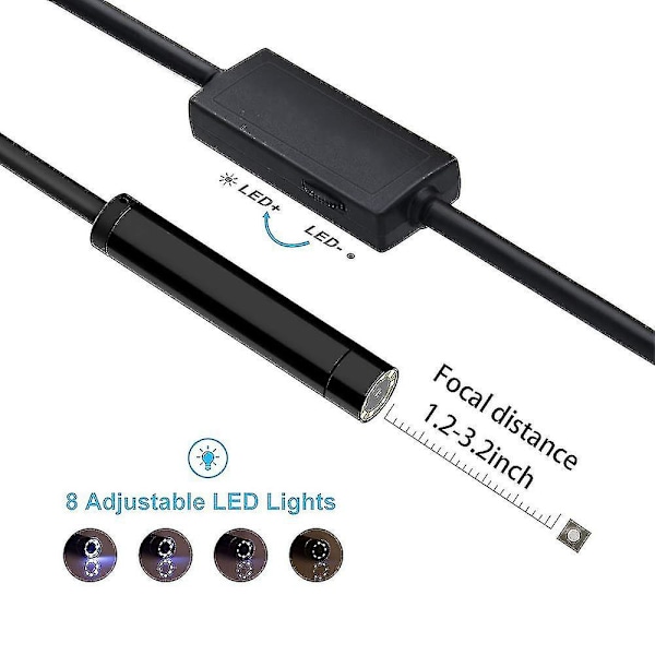 Trådlös Slangkamera 1200p Wifi Inspektionskamera Hd Endoskop Med 8 Led Ljus Styv Kabel Borescope Yo