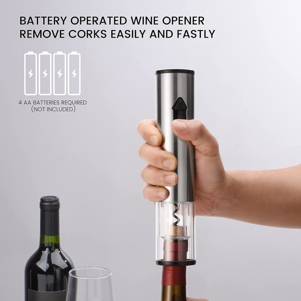 Elektrisk vinöppnare, batteridriven vinöppnare, vinflasköppnare, elektrisk korkskruv, vinöppnare, vinöppnare, korkborttagare, rostfritt stål