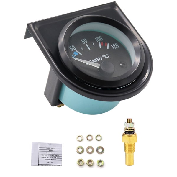 Bil Vandtemperatur Måler Kit Sort LED Universal Bil Vandtemperatur Måler 101.6-120° Skiver（Diameter 52mm）