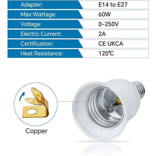E14 till E27 Sockeladapter, E14 till E27 Sockelomvandlare för Halogenlampor, LED-Lampadapter Sockel, 6-pack