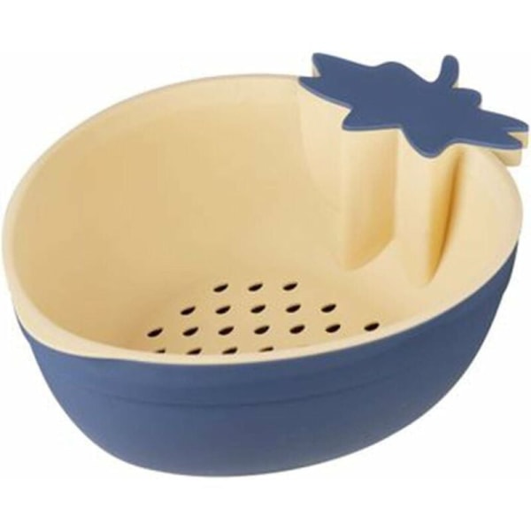 Drain basket, plastic drain basket, double-layer drain basket, vegetable basket, 2-in-1 kitchen drain basket, for cleaning, fruit mix blue