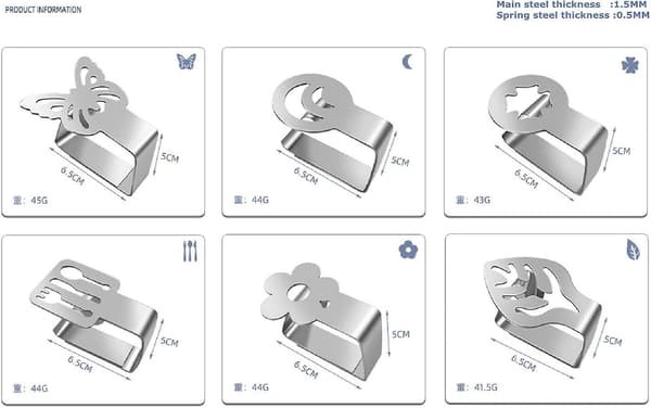 6-pack utomhusmatbord picknickbords clips förtjockade starka rostfria bordsduksklipp