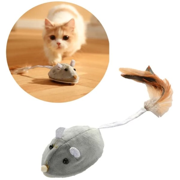 Elektrisk musleksak katt leksak simulering mus med fjäder svans interaktiv husdjur leksak grå