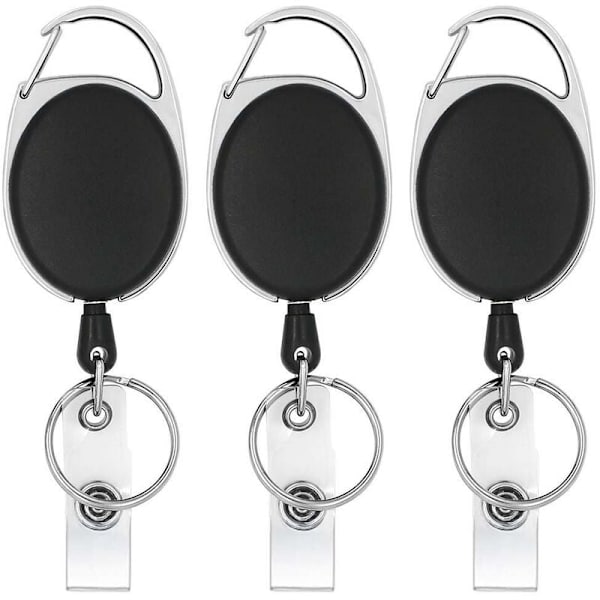Retractabele haspel lengte, 3 stuks zware karabijnhaak badgehouder, 70 cm met versterkte veer voor ID-kaarten met sleutelhanger riemclip en klemhaak