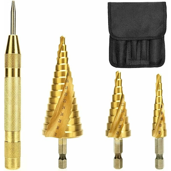 Stegsats, titan triangelborr för metall, stål, trä, mässing, 4-12/4-20/4-32 mm - 4 stycken