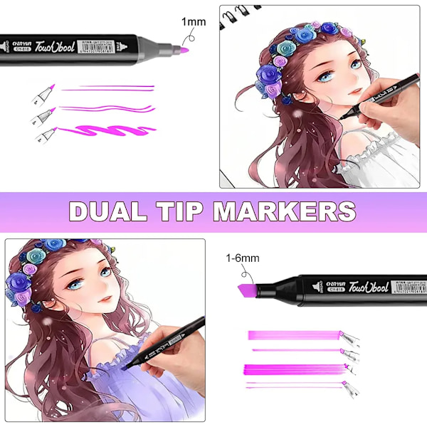 Highlighter Twin Tip Sketch Marker Pens Set med bärväska Graffitipennor - 60 färger