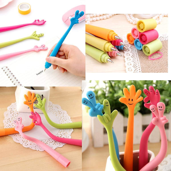 12*nyhet Fingergest Rolig Böjbar Kulpenna Kreativ Funky Handskylt Kulspetsgummi Tecknad Form Kulspetspenna