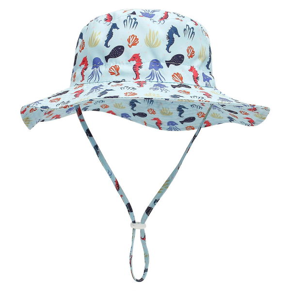 Solhatt för män och kvinnor Baby andningsbar bassänghatt Strandhatt Fisherman Hat（XS 44-46，Sjöhäst med blå botten）