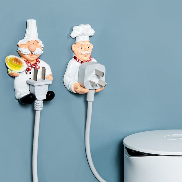 Cartoon Power Cord Storage Rack Kitchen Chef Socket Hook Hook Strong Creative Socket Storage Rack 2-pack