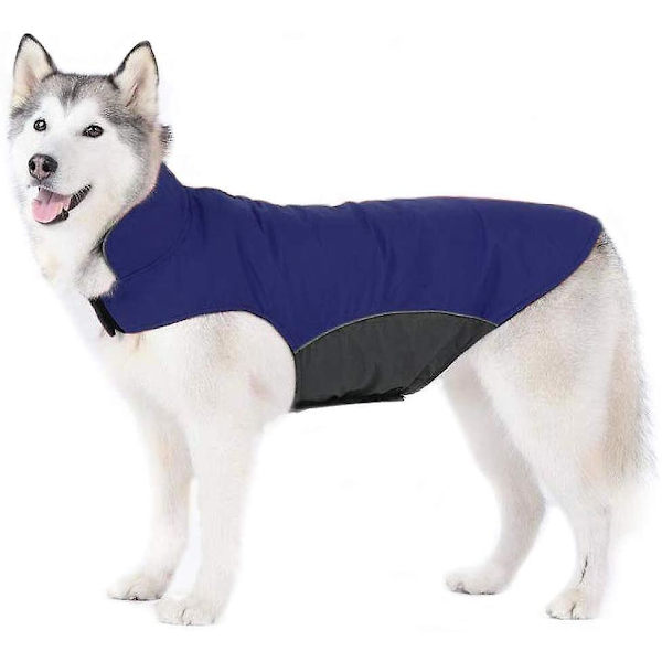 Hundkappa vinter varm fleecefoder med koppelhål mage skydd husdjur kläder 5xl mörkblå