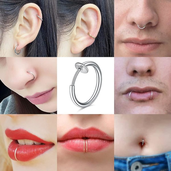 6 st Clip On Falska Läpp Näs Septum Navel Ringar Faux Helix Örhänge Rostfritt Stål Icke Piercade Percing Smycken