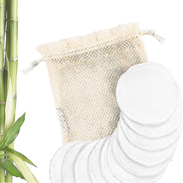 20 st sminkkuddar tvättbara av bambu Made in Europe | Återanvändbara bomullsdynor med bomullstvättpåse | Bomullskuddar återanvändbara