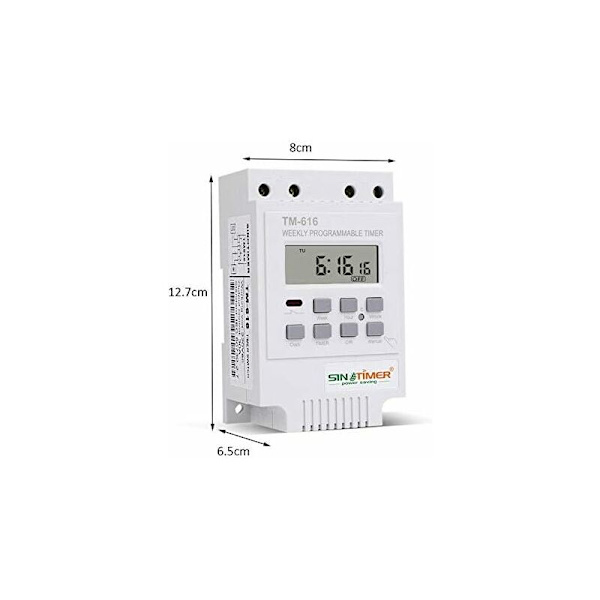 1x TM616 Relæafbryderprogrammer 12V Ugentlig Digital Timer med LCD Digital Display - Hvid
