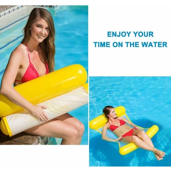 Ideal uppblåsbar flytande hängmatta Swan 4-i-1 poolhängmatta [Hängmatta + Lounge Chair + Drifter + Träningssadel] för Pool Beach Sea - Blå（Gul）