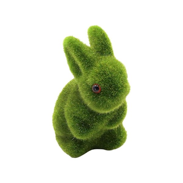 Påsk Flockad Kanin Moss Kanin Figur Dekoration För Hemmafest Prydnader（Grön 2）