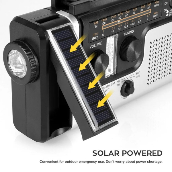 Ny solar radio handvev radio FM AM uppladdningsbar generator radio nöd LED-ljus