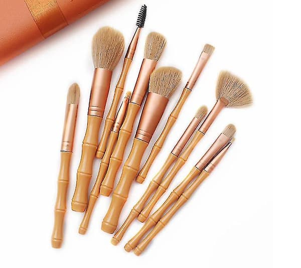 Bärbar skönhetsväska 11 st bambu makeup borste verktyg set-1（B）