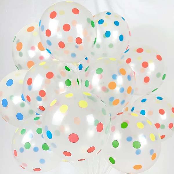 50 stk. Polka Dot Balloner, 12 tommer Regnbue Balloner, Klar Latex Runde Balloner med Multifarvede Prikker til Børn Kvinder Mænd Fødselsdag Bryllup Jubilæum