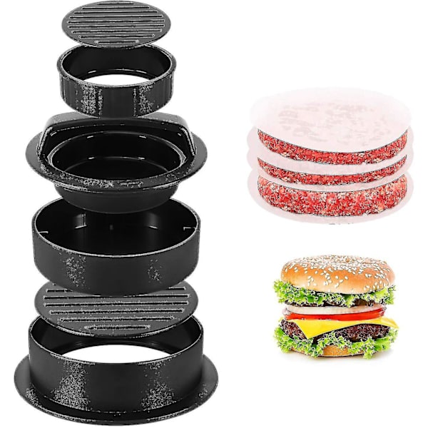 Hamburgerpress, 3 i 1 Non-stick Hamburger Patty Maker Hamburgerpress Set För Hamburgerbiffar Bbq Burgerpress Köttbullar Grilltillbehör - Svart