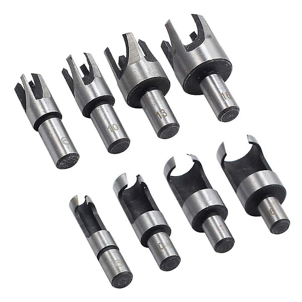8 st 5/8in 1/2in 3/8in 1/4in Wood Plug Cutter Rak och konisk kloborrsats Set