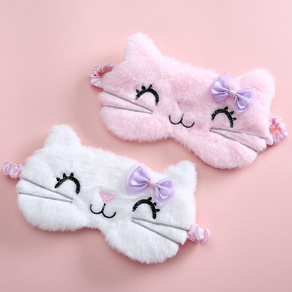 2 stycken mjuka plysch sovmasker söt tecknad katt kattunge ögonbindel sovmask ögonlock för kvinnor flickor barn hem flygplan resor vila fest presenter