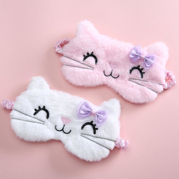 2 stycken mjuka plysch sovmasker söt tecknad katt kitty ögonbindel sovmask ögonlock för kvinnor flickor barn hem flygplan resor vila fest presenter