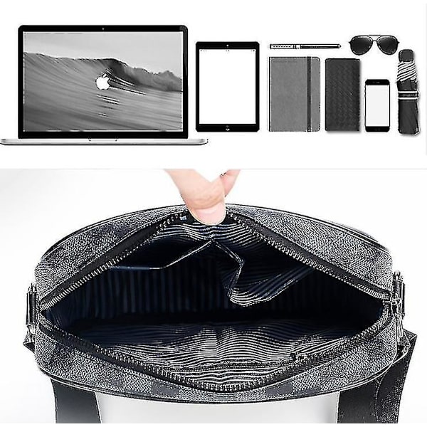 Herr Casual Rutig Axelväska, Läder Sport Messenger BagGRÅ