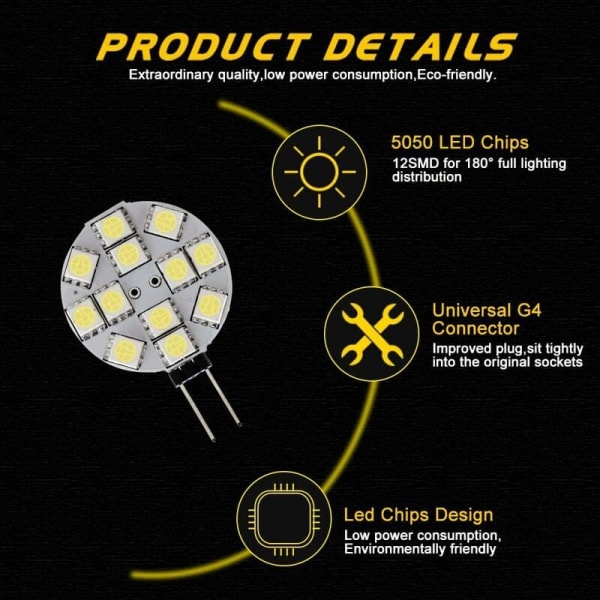 10x G4 LED Pære DC 12V Ikke-dimbar Hvid 6000K Lyspære Udskiftning 20W Halogenlampe til Køkken Motorhome RV Trailer Båd