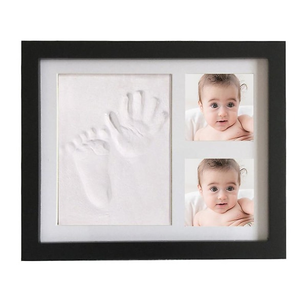 Baby och handavtryck kit - träram, akrylglas, stöder 2 foton - presentidé för barn, nyblivna mammor och pappor (vit fotoram)