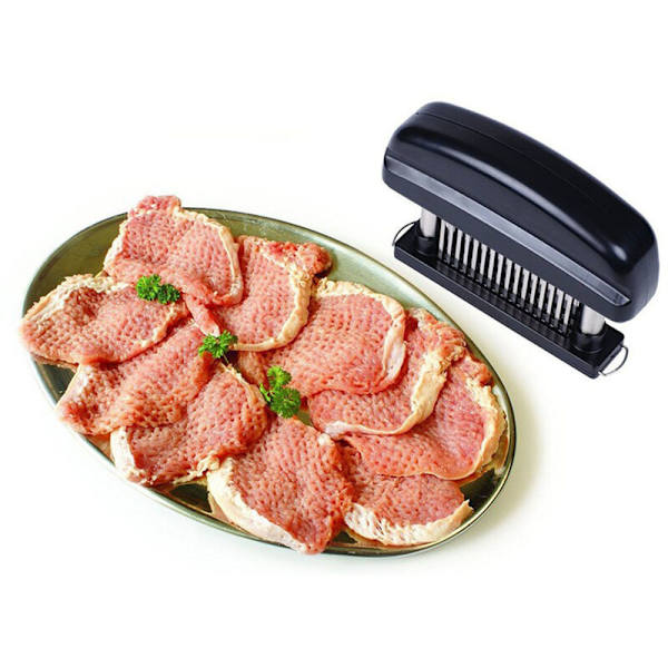 Köttmörare i rostfritt stål, ultratillverkade nålblad, manuellt köksredskap för grillbiff, nötkött, kyckling, fläsk, svart