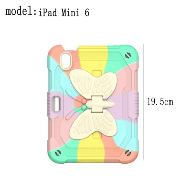 1 iPad Mini 6 etui, sommerfuglestativ, blyantholder, silikone, polykarbonat, skærmbeskytter.