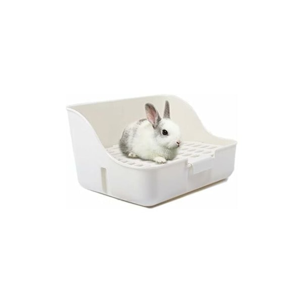 Let at rengøre kanin skraldespand til at lære toiletbesøg for små dyr/kaniner/marsvin/ildere (længde 22,8 cm × bredde 28 cm × højde 16 cm, hvid)