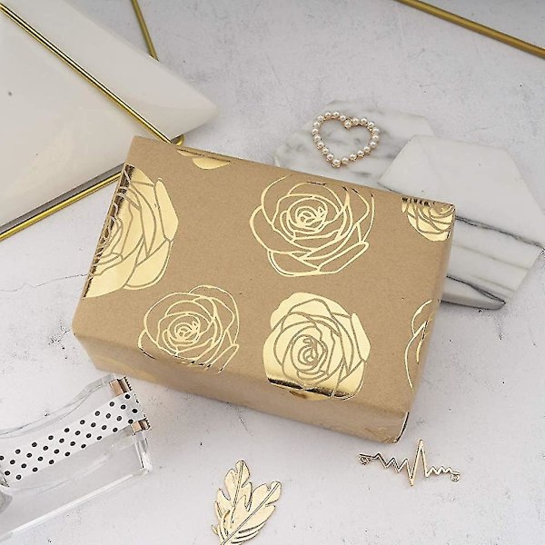 Kraft omslagspapper Roll Folie Guld Rose Design omslagspapper för bröllop
