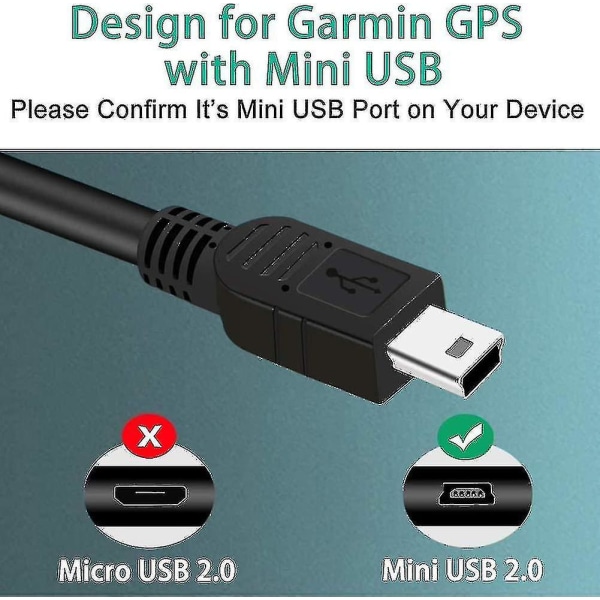 USB laddare Power för Garmin Gps Navigator Nuvi Dashcam Gpsmap Laddningskabel-2-pack