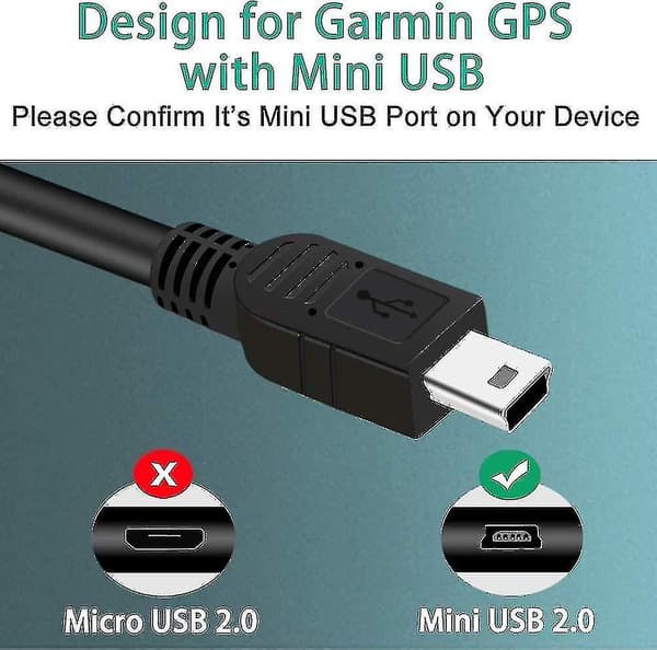 USB-laddare strömkabel för Garmin GPS-navigator Nuvi Dashcam Gpsmap laddningskabel - 2-pack