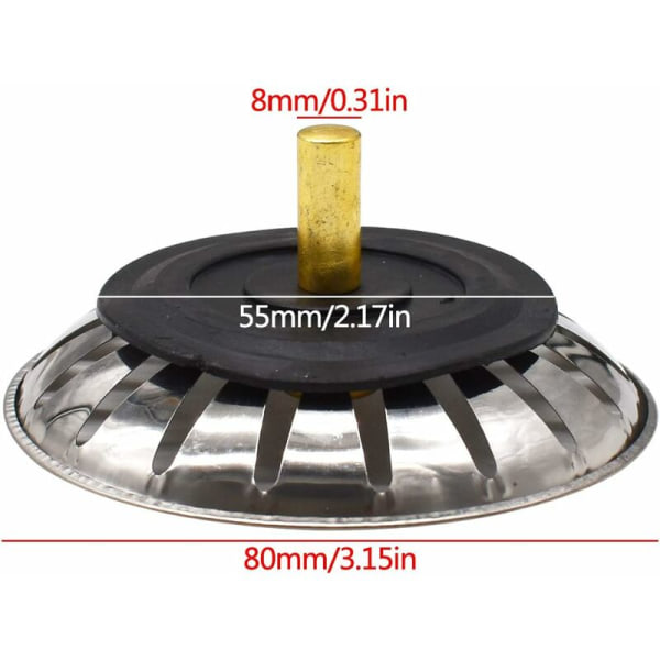 10 stk. Håndvask Si, Rustfrit Stål Håndvask Prop Hul Si Køkken Håndvask Stop Beskytter Affald Prop til Køkken Badeværelse Brusebad (Diameter 80mm)