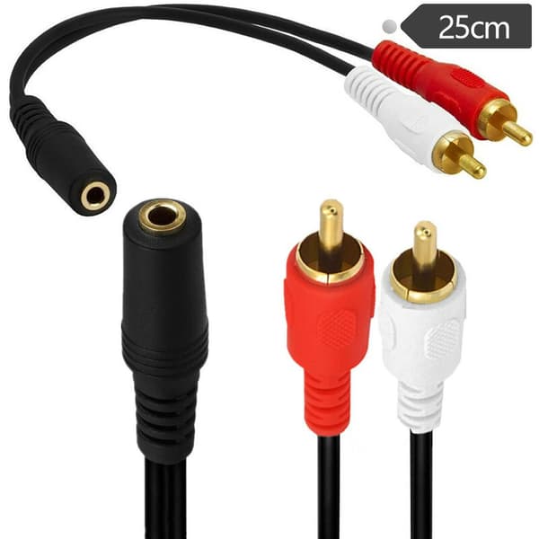 Lydadapterkabel, 3,5 mm hun til Cinch hanstik, sort, 0,2 m længde