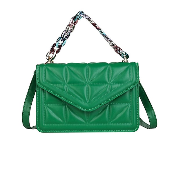 Handväska för kvinnor, clutch, justerbar kedja quiltad crossbodygrön