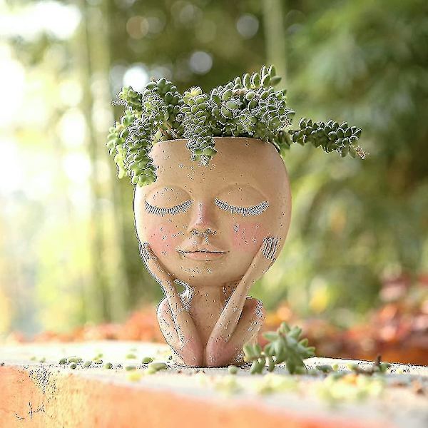 Blomkruka Huvud Planteringskruka Succulent Planter Söt Harts Kaktus Planter-4
