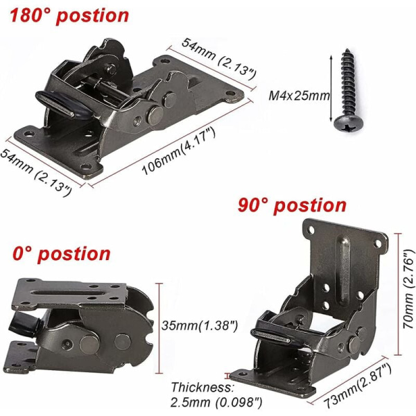 0-90-180 grader selvlåsende foldehængsel Flip-bordforlængerbræt Foldebart beslag Jern Foldebeslag til arbejdsbænk med mørk bronze Pakke med 4
