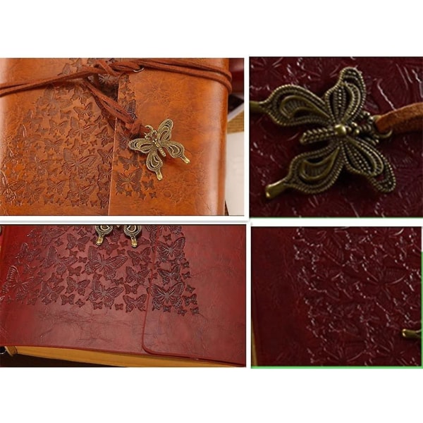 Retro Fjäril och Prinsessa Läder Notebook Skrivande PU Omslag Ringpärm (Brun)