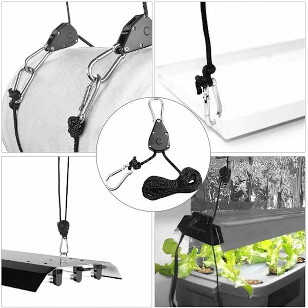 4 stk. Ratchet-reb med kroge til lampe eller planter, justerbar krogereb 180 cm lang (2 par)