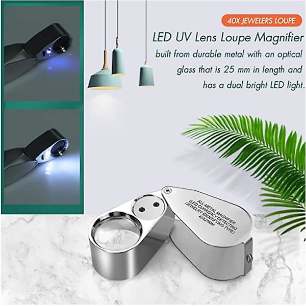 40x Full Metal Upplyst Smycken Lupp, Fickstorlek Fällbar Förstoringsglas Juvelerare Ögonlupp Med Led(led Valutadetektering/smycken Identif