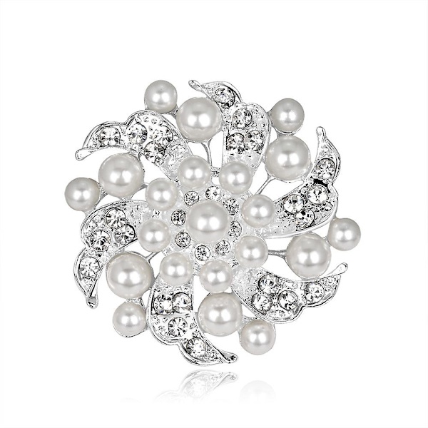 Brosch Pin Kropp Elfenben Färg Simulerad Glänsande Kristallsmycken Glas Strass Blomster Set För Bröllop Bukett Dekoration