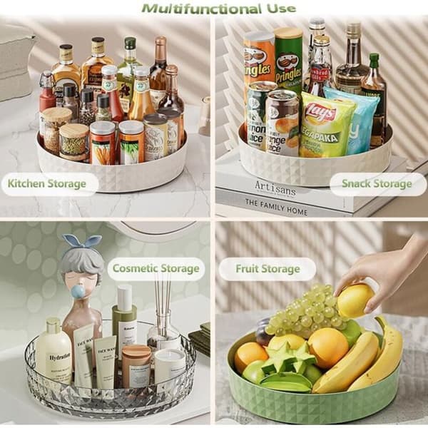 360° roterande kylskåps-/köksbricka, Lazy Susan för förvaring av kryddor/snacks/flaskor/kosmetika (Transparent).