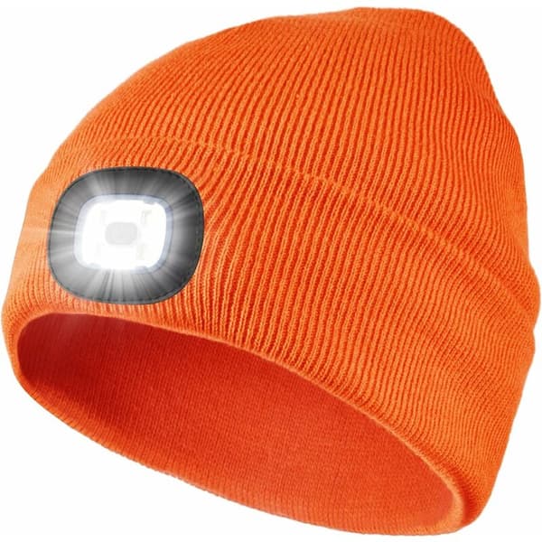 Hue med LED-lampe USB-opladning, udendørsbelysning, strikket hue med justerbart LED-lys