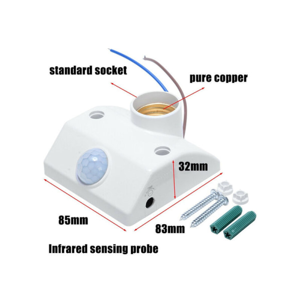 Automaattinen PIR-infrapunasensorin liike-LED-polttimo E27 liiketunnistin seinälampun pidikkeen pistorasian kytkin 1 kpl