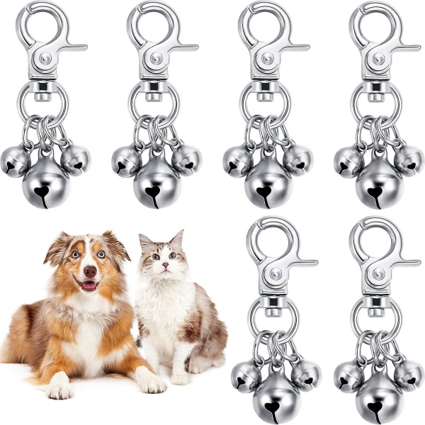 6 delar Pet Bell Collar Loud Dog Bell Collar Charm Dog Three Bell hänge (silver)