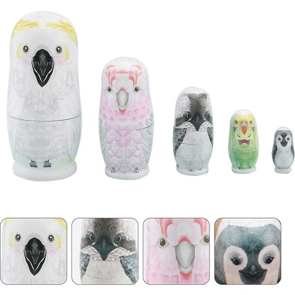 5-pack Ryska Nesting Dolls Söta Djur Nesting Doll Trä Stapelbara Nesting Leksak Set Födelsedagspresent
